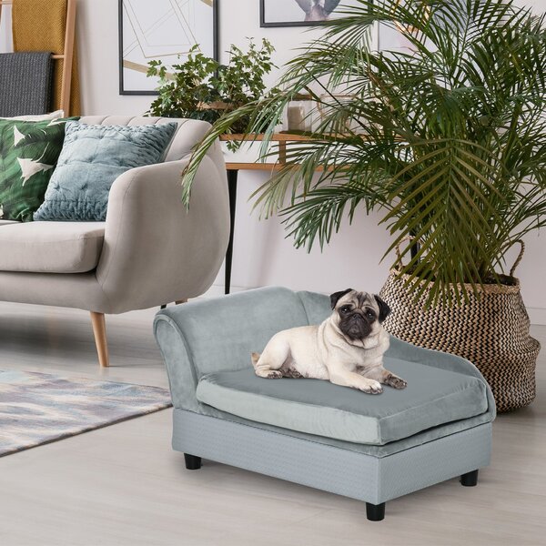 Cuccia Divanetto per Cani con Spazio Portaoggetti e Cuscino 76x45x43 cm Grigio Chiaro