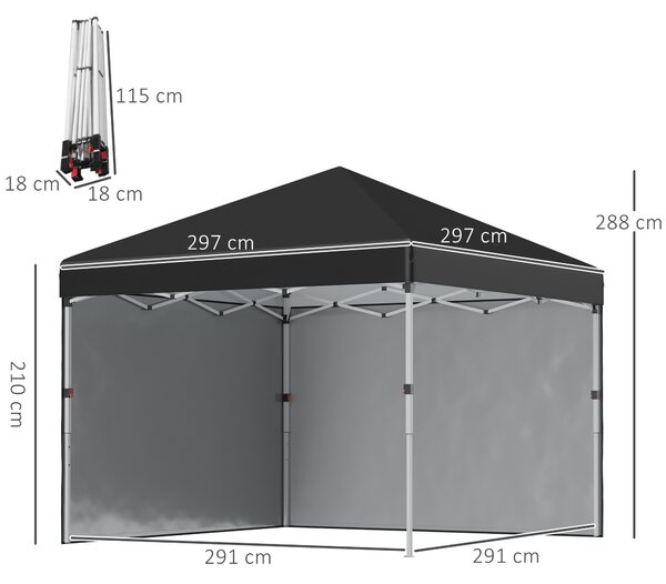 Outsunny Gazebo 3x3m Pieghevole con Borsa da Trasporto e sacco di sabbia,in Acciaio e Tessuto Oxford,Altezza Regolabile,Nero | Aosom Italy