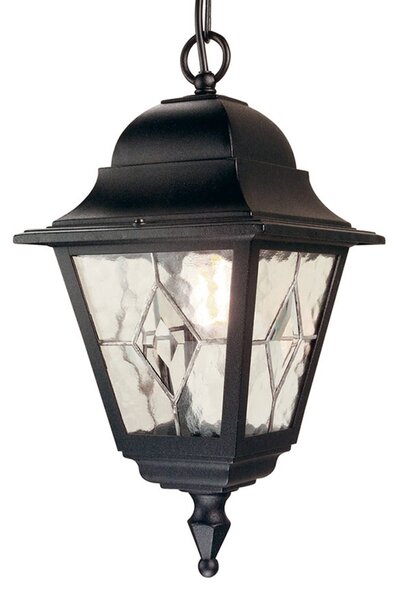 Elstead Lampada a sospensione da esterno Norfolk NR9, nero/trasparente, IP43 dimmerabile, Nero, Vetro, Antico