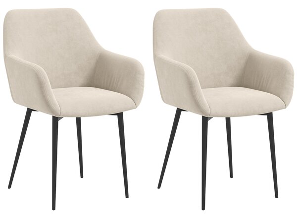 Set 2 Sedie Imbottite Stile Nordico 54x57x80 cm Tessuto Effetto Velluto Crema