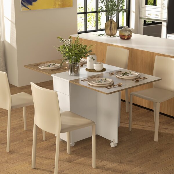 Tavolo Rettangolare Allungabile con Armadietto e Cassetti 140x76x74 cm Bianco e Color Legno