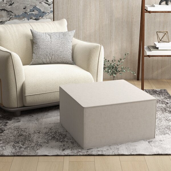 Pouf Poggiapiedi 75x75x41 cm Rivestimento Rimovibile Tessuto Effetto Lino Beige