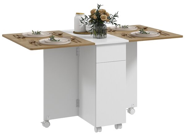 Tavolo Rettangolare Allungabile con Armadietto e Cassetti 140x76x74 cm Bianco e Color Legno