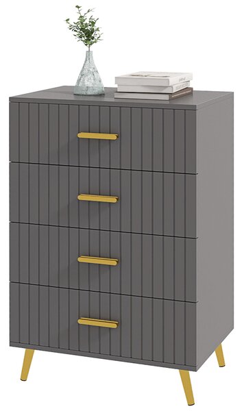 Cassettiera 4 Cassetti Design Moderno 60x40x90 cm in Legno e Alluminio Oro e Grigio Scuro