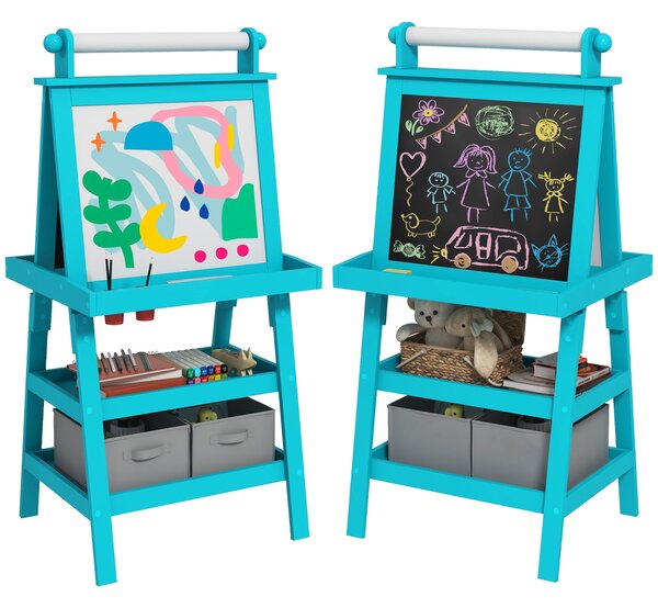 Lavagna per Bambini 3 in 1 con Cavalletto 59x48x118 cm Blu