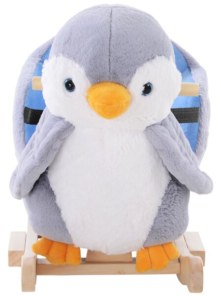 Cavallo a Dondolo per Bambini in Legno e Peluche Pinguino Grigio