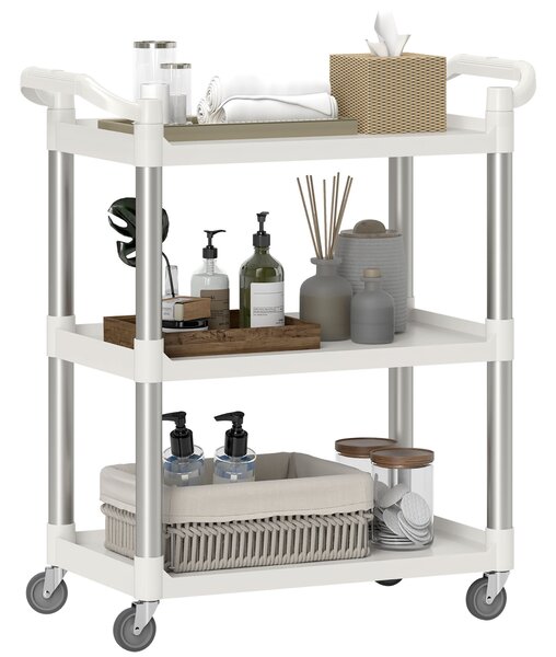 Carrello Portavivande 3 Livelli 88x44x93 cm Bianco e Argento