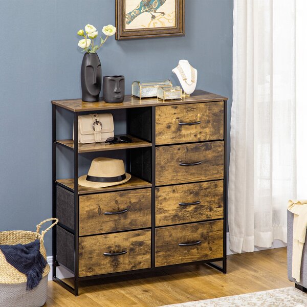 Cassettiera 6 Cassetti in Tessuto Stile Industriale 84x30x92 cm Marrone Rustico