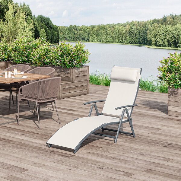 Outsunny Sedie Sdraia da Giardino lettino prendisole pieghevole arredamento giardino Piscina Pieghevole Schienale Regolabile, Crema Bianco|Aosom
