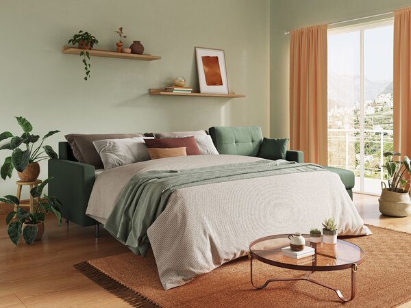 Megan divano letto angolare in microfibra smacchiabile T11 verde