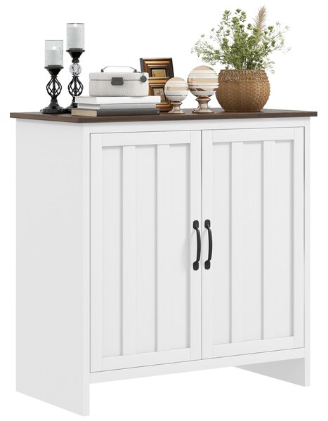 Credenza a 2 Ante Perlinate Ripiano Regolabile 80x39,7x80 cm Bianco