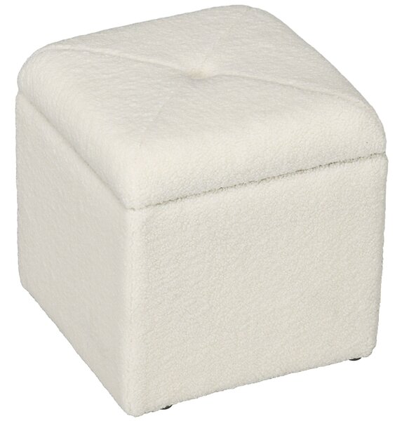 Pouf Contenitore Imbottito Tessuto Teddy 39x39x39 cm Crema