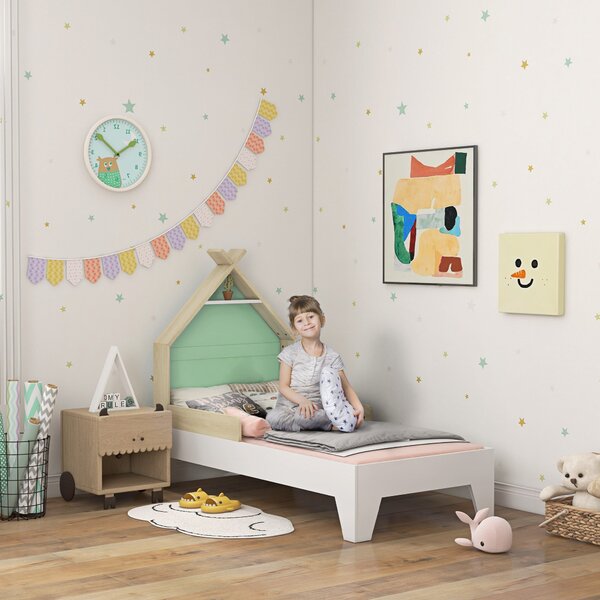 Struttura Letto Singolo per Bambini 144x74x110 cm Casetta con Sponde in Legno Verde