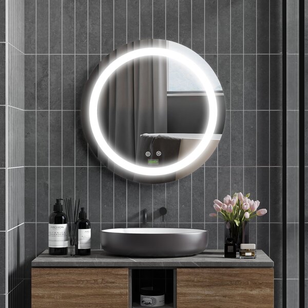 Specchio Bagno Rotondo 50cm Luce LED Regolabile Funzione Anti Appannamento