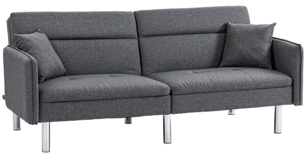 Divano Letto Singolo Clic Clac 189x91x84 cm Schienale Reclinabile e 2 Cuscini Grigio