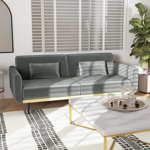 Divano Letto Singolo Clic Clac 206x81x83 cm in Tessuto Effetto Velluto con 2 Cuscini Grigio