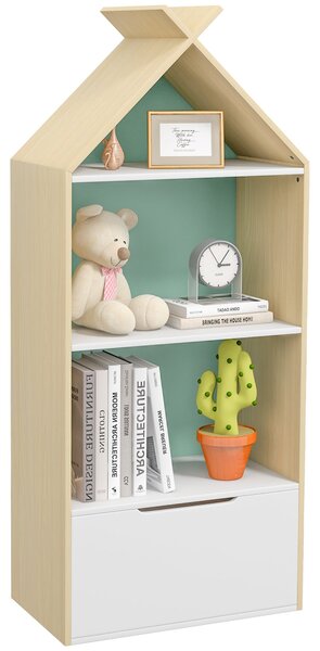 Libreria per Bambini 3 Ripiani e Cassetto e Dispositivo Antiribaltamento 50x30x119,5 cm Verde