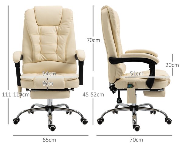 Vinsetto Poltrona da Ufficio Massaggiante Ergonomica ad Altezza Regolabile con 6 Punti, Sedia con Schienale regolabile e Poggiapiedi, Crema | Aosom Italy