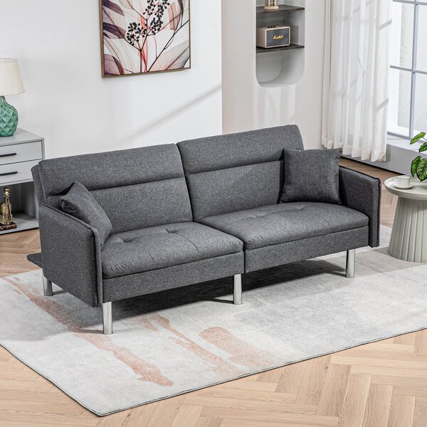 Divano Letto Singolo Clic Clac 189x91x84 cm Schienale Reclinabile e 2 Cuscini Grigio