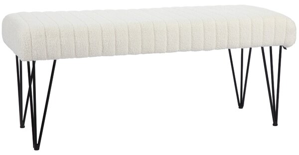 Panca Fondoletto in Tessuto Effetto Ciniglia Gambe a Forcina in Metallo 118,5x46x49,5 cm Crema