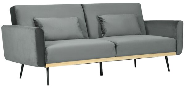 Divano Letto Singolo Clic Clac 206x81x83 cm in Tessuto Effetto Velluto con 2 Cuscini Grigio