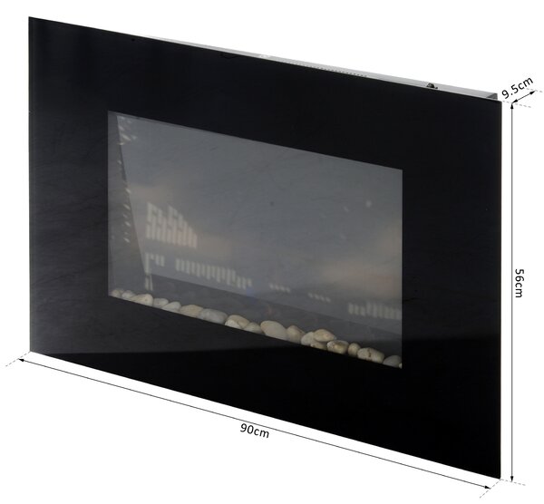 HOMCOM Camino Elettrico da Parete o Terra 2000W con Fiamma LED 7 Colori, Nero, 90x56x9.5cm
