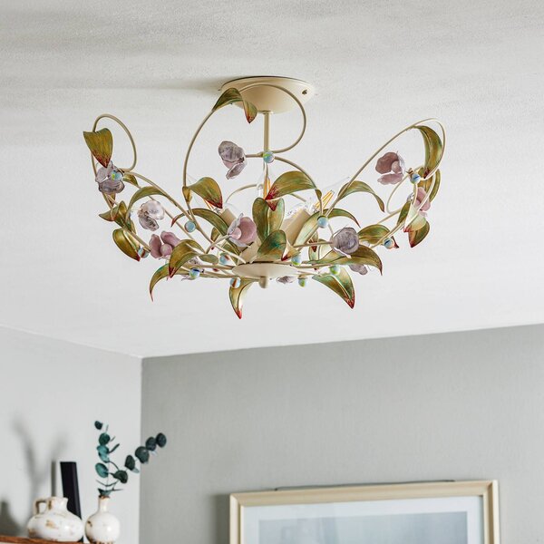 Plafoniera Rose come lampadario, 5 luci Luminex, dimmerabile, Multicolore, Soggiorno / Sala da pranzo, Metallo, Fiorentino, Lampadario