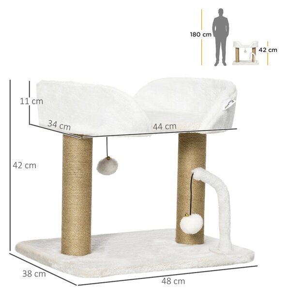 PawHut Torre per Gatti max 5kg in Truciolato con Tiragraffi e Palline Giocattolo, 48x38x42 cm, Giallo e Bianco|Aosom