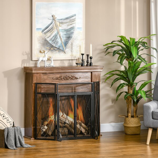 HOMCOM Parascintille per Camino in Metallo con 3 Pannelli Pieghevoli, 120x11.5x79 cm, Nero|Aosom
