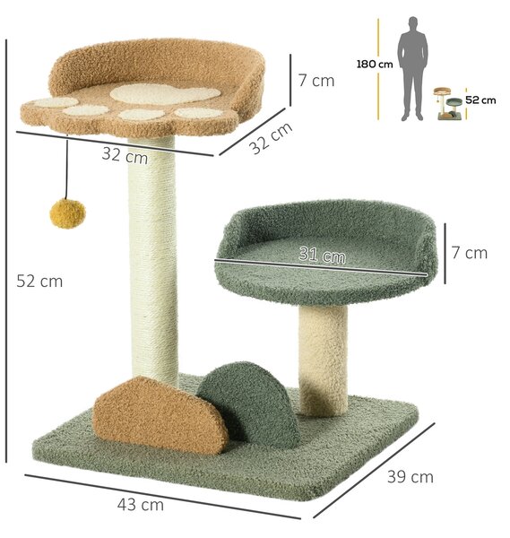 PawHut Albero Tiragraffi per Gatti con 2 Lettini, Pallina e Rivestimento in Velluto, 43x39x52cm|Aosom