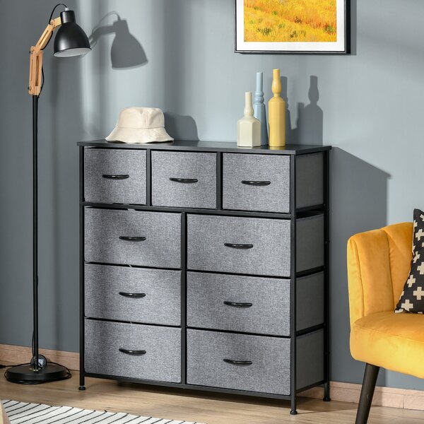 Cassettiera 9 Cassetti in Tessuto Pieghevoli Struttura in Acciaio 100x30x100 cm Nero e Grigio