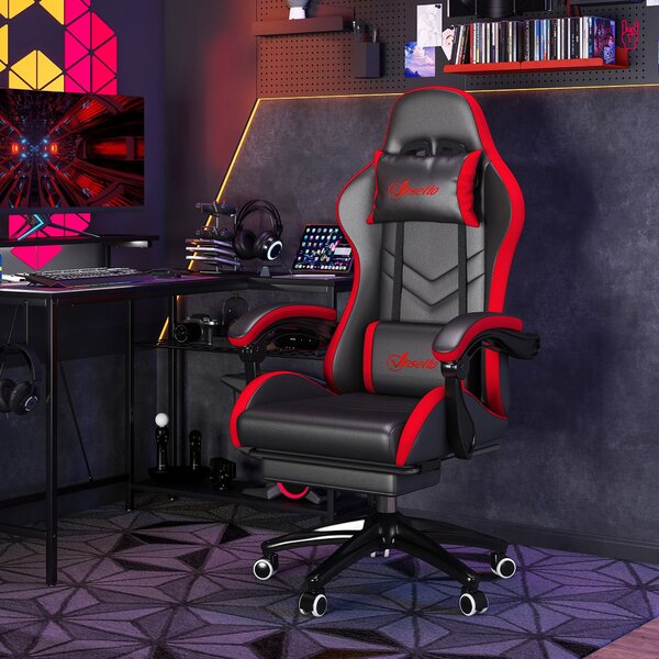 Sedia da Gaming Altezza Regolabile e Schienale Reclinabile 65x65x121-129 cm Nero e Rosso