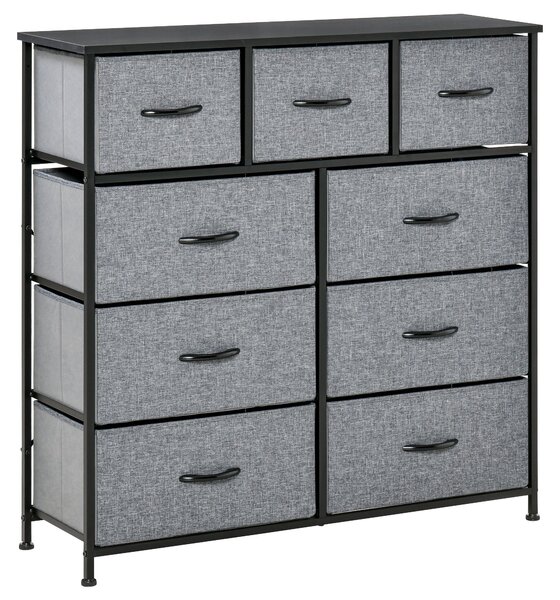 Cassettiera 9 Cassetti in Tessuto Pieghevoli Struttura in Acciaio 100x30x100 cm Nero e Grigio