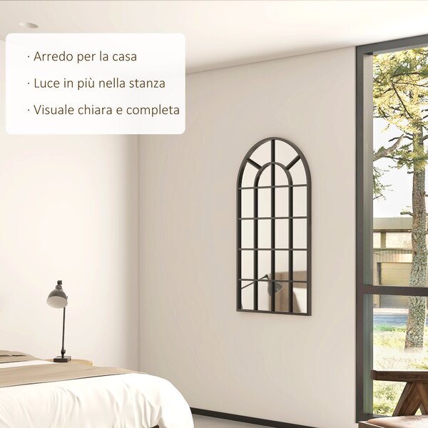 HOMCOM Specchio ad Arco per Casa e Ufficio con Montaggio a Parete, in Vetro e Metallo, 62x2.5x110 cm, Nero|Aosom