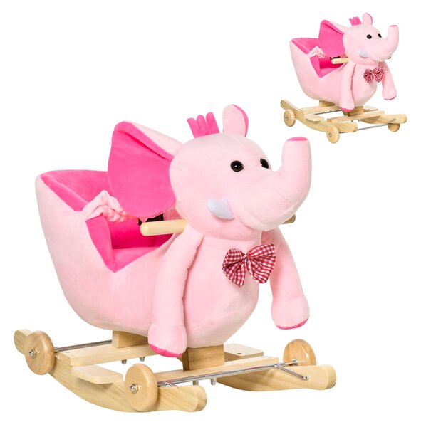 Cavallo a Dondolo per Bambini in Legno e Peluche Elefante Rosa