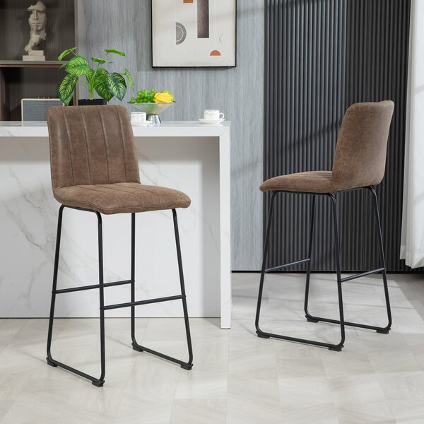 Set 2 Sgabelli da Bar con Poggiapiedi 44x50x109 cm in Pelle PU Marrone Scuro