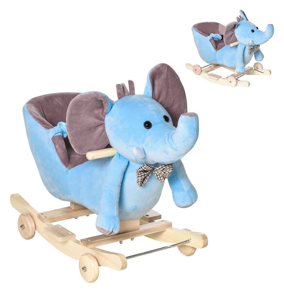 Cavallo a Dondolo per Bambini in Legno e Peluche Elefante Blu