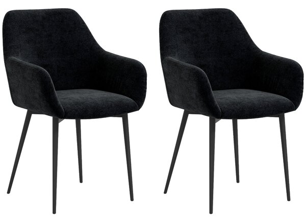Set 2 Sedie Moderne con Braccioli 54x57x80 cm in Tessuto Effetto Velluto Nero