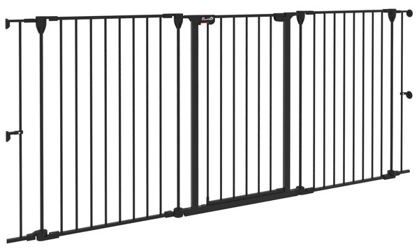 PawHut Cancelletto per Cani Taglia Media a 3 Pannelli con Doppio Sistema di Blocco, 206x90cm, Nero|Aosom