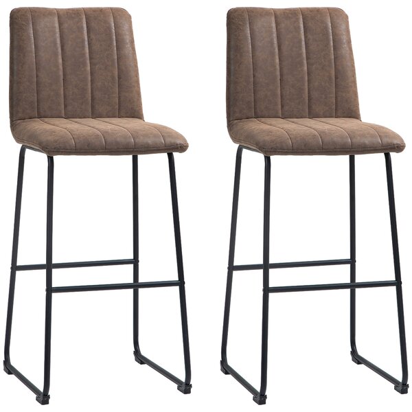 Set 2 Sgabelli da Bar con Poggiapiedi 44x50x109 cm in Pelle PU Marrone Scuro