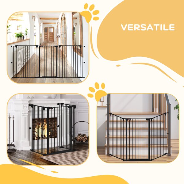PawHut Cancelletto per Cani Taglia Media a 3 Pannelli con Doppio Sistema di Blocco, 206x90cm, Nero|Aosom