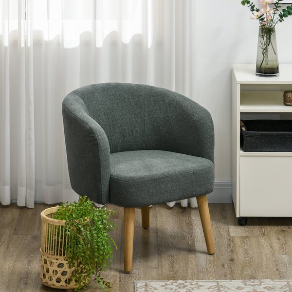 Poltrona Moderna a Botte Gambe in Legno in Tessuto Imbottito Verde Scuro