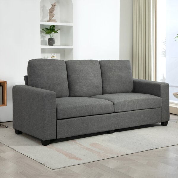 Divano 3 Posti 237x94x102 cm con Cuscini Rivestimento Effetto Lino Grigio