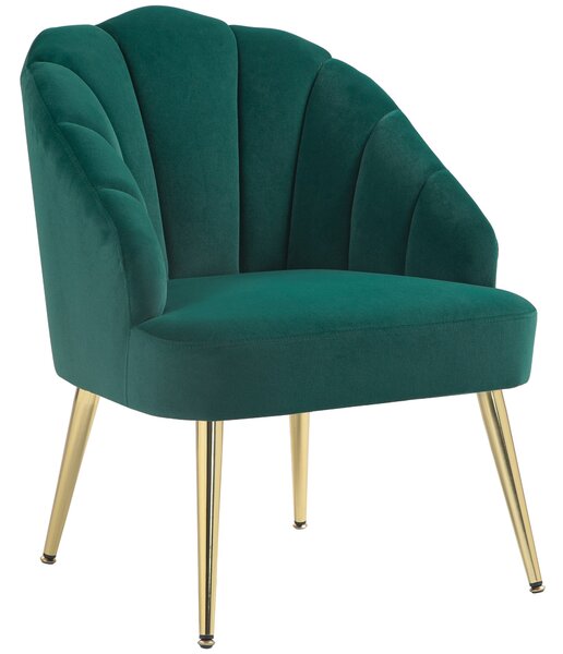 Poltrona a Conchiglia Stile Art Deco 63x65x84 cm in Velluto Verde