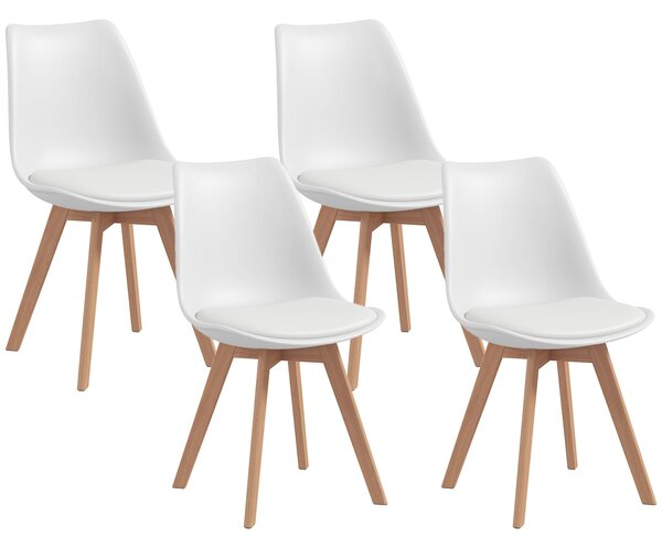 Set 4 Sedie Stile Nordico in Plastica con Cuscino in Finta Pelle 47x58x81 cm Bianco