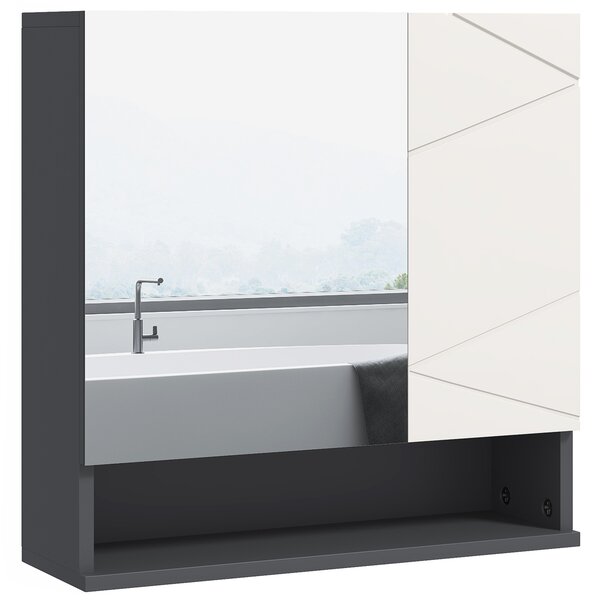 Kleankin Armadietto Bagno a Parete con Specchiera a 2 Ante e Mensole Regolabili in Legno,4 scomparti e ripiano aperto, 55x17x55cm, Grigio|Aosom Italy