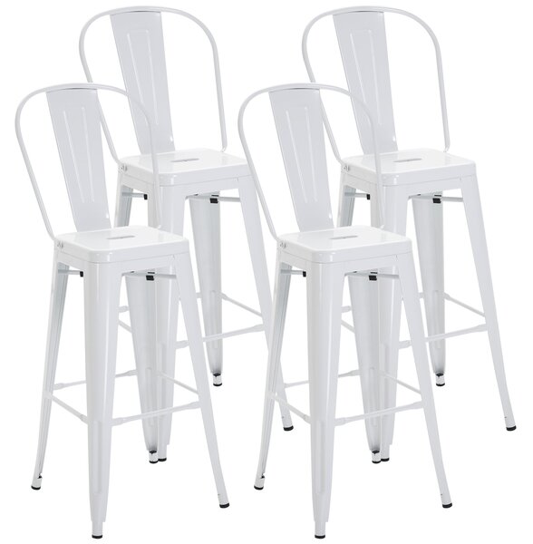 Set 4 Sgabelli da Bar Stile Industriale Schienale Rimovibile 44x53x116 cm in Metallo Bianco