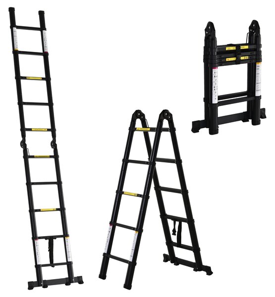 Scala Telescopica Pieghevole 10 Gradini 320x67x7 cm per Interni ed Esterni Nero