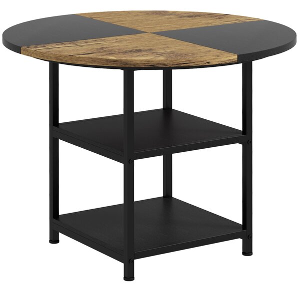 HOMCOM Tavolo da Pranzo per 4-6 Persone con 2 Ripiani Integrati, in Acciaio e MDF, Ø100x76 cm, Nero e Marrone|Aosom