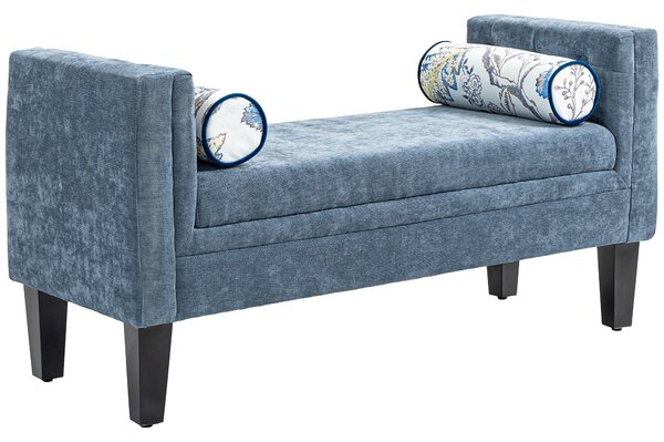 Panca Fondoletto Braccioli Trapuntati e 2 Cuscini 115,5x45x56 cm in Ciniglia e Legno Grigio-Blu e Nero
